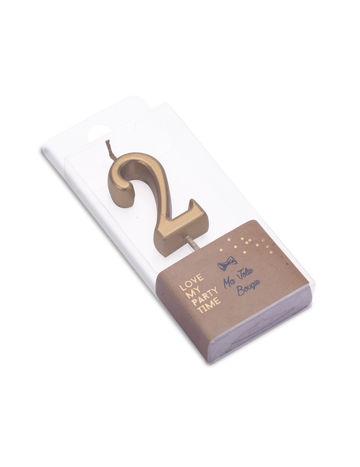 Metalik zlatna rođendanska svijeća broj 2 s hvataljkom