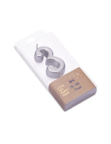 Metalik srebrna rođendanska svijeća broj 3 4.3 cm s šiljkom