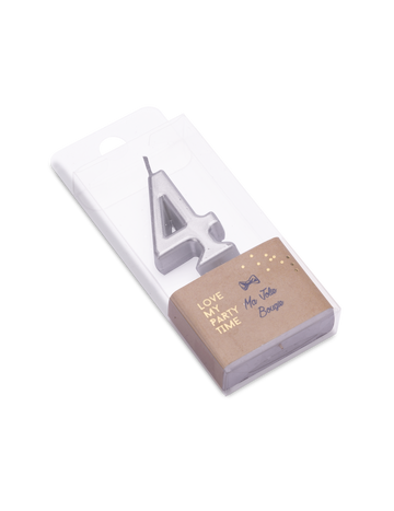 Metalik srebrna rođendanska svijeća broj 4 4.3 cm s vrhom