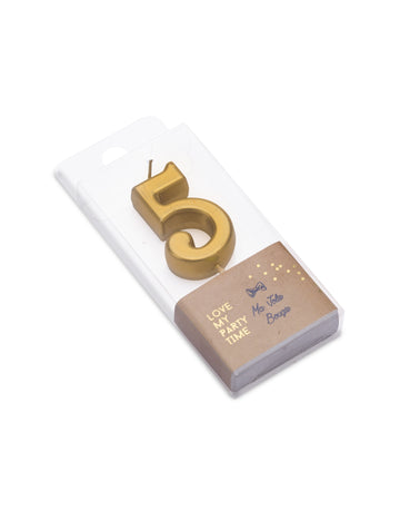 Metalik zlatna rođendanska svijeća s brojem 5 4.3 cm na štuku