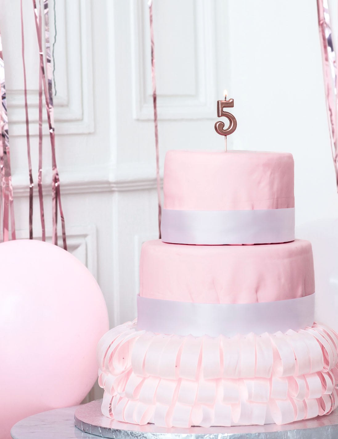 Bougie d'anniversaire chiffre 5 rose gold métallisé 4,3 cm