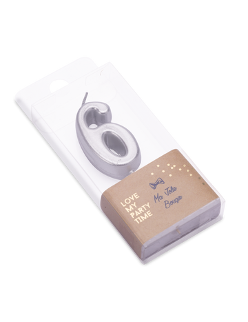 Srebrna metalna rođendanska svijeća s brojem 6 4.3 cm s vrhom