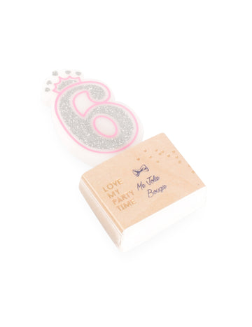 Svijeća za rođendan princeze broj 6 5.8 cm svjetlucavo ružičasta