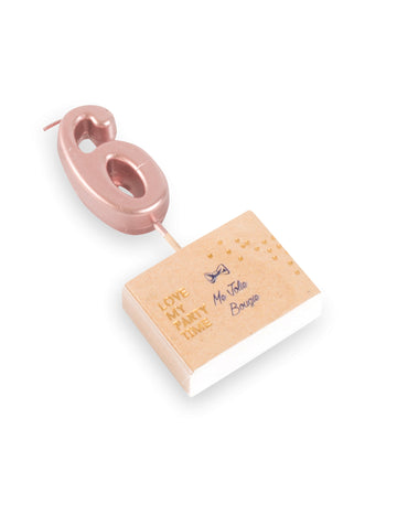 Bougie d'anniversaire chiffre 6 rose gold 4,3 cm avec pic