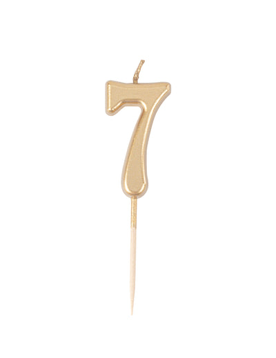 Bougie d'anniversaire chiffre 7 doré métallisé 4,3 cm sur pic