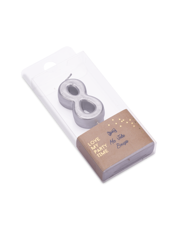 Srebrna metalna rođendanska svijeća s brojem 8 4.3 cm s vrhom