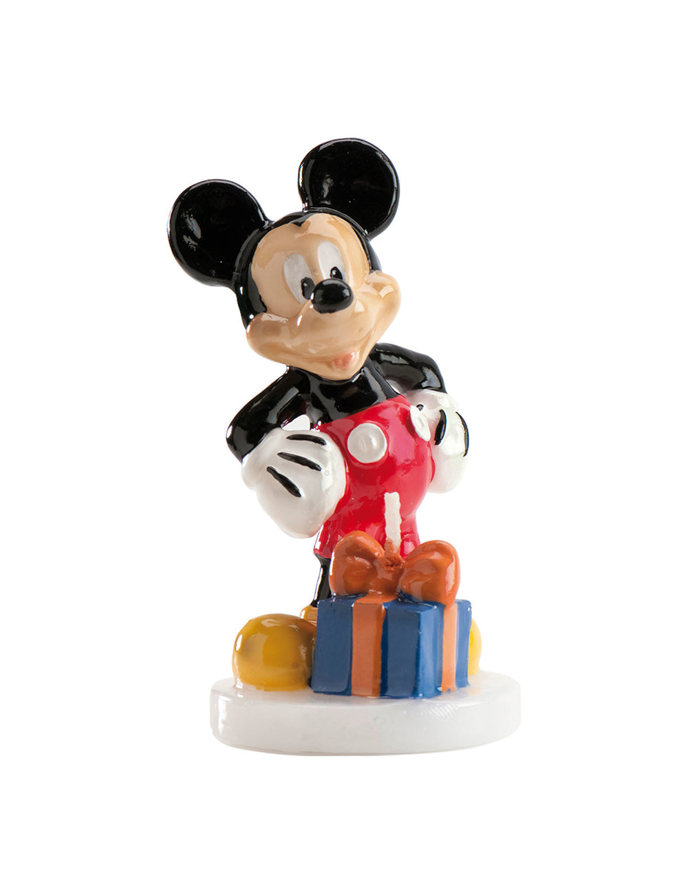 Bougie d'anniversaire Mickey Disney avec cadeau bleu et short rouge