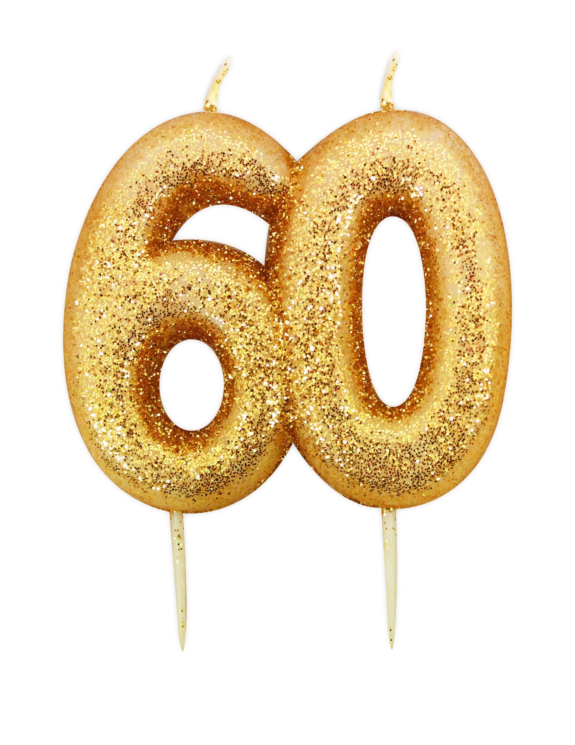 Bougie d'anniversaire sur pique 60 ans pour gâteau doré pailleté