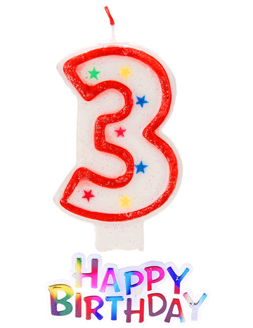 Svjećica u obliku zvjezdice broj 3 sa šljokicama 5 cm 