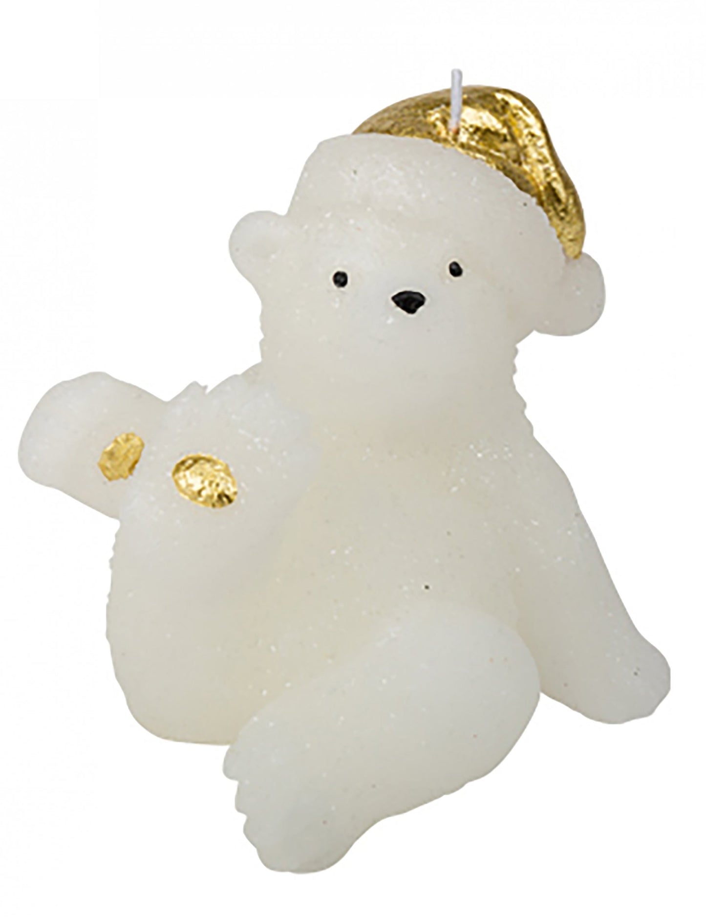 Bijelo-zlatna svijeća u obliku medvjedića 10 cm Božić