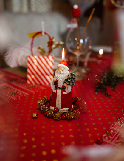 Svijeća Djeda Mraza s božićnim drvcem i vrećom, 13,5 x 6,5 cm