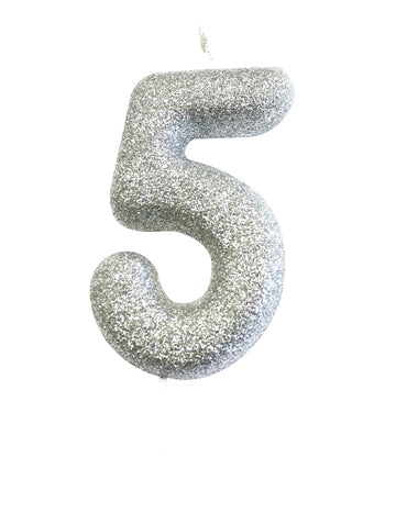 Srebrna svjetlucava svijeća na štapiću s brojem 5 7 cm za tortu
