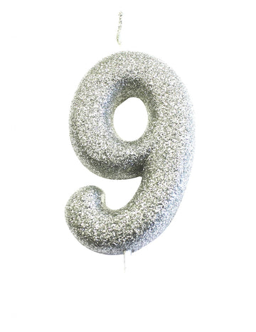 Srebrna svjetlucava svijeća na štapiću s brojem 9 7 cm za rođendansku tortu