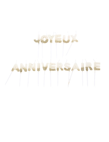 Bougies joyeux anniversaire blanches et paillettes or 4,3 cm, kit de 18