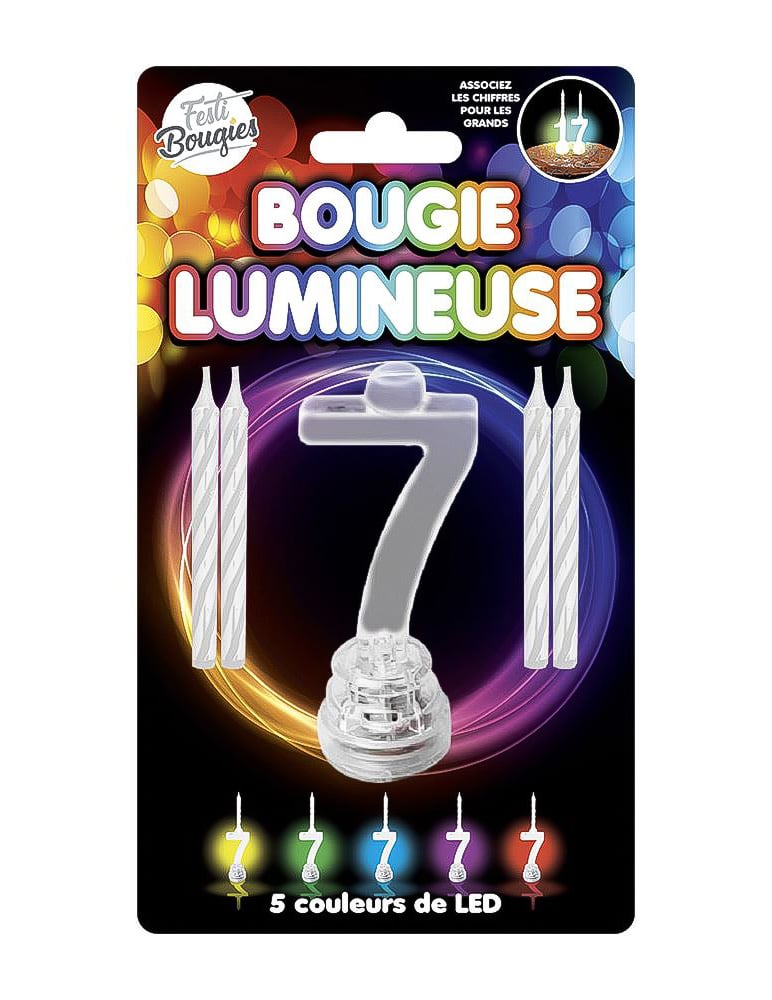 Bougie lumineuse LED chiffre 7 multicouleur