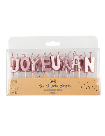 Svijeće na štapićima sa slovima "Sretan rođendan", metalik ružičasto zlato, 4.3 cm za tortu