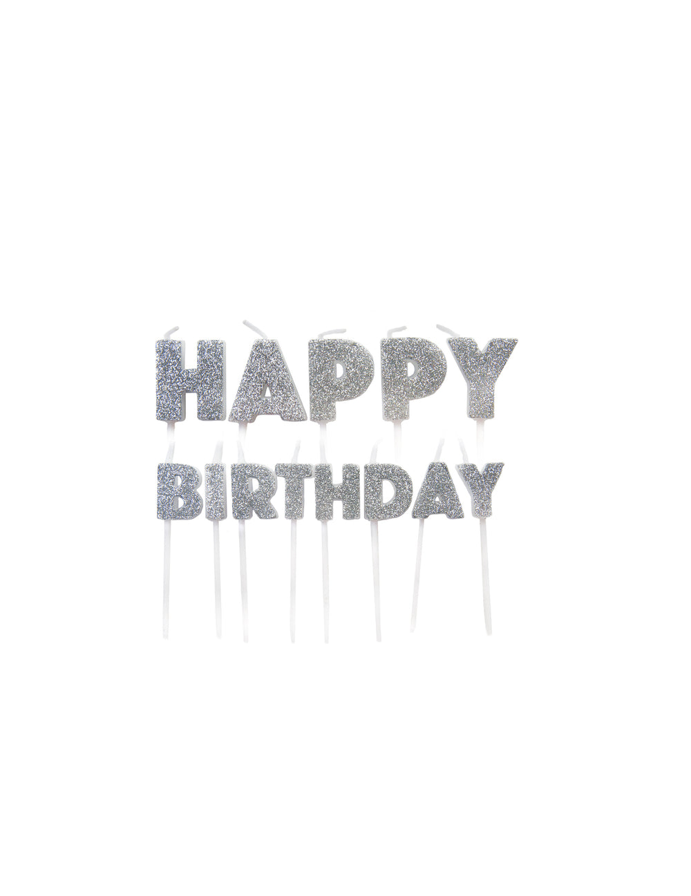 Bougies sur pics Happy Birthday pour anniversaire argentées pailletées