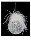 Boule de noël en verre irisée et craquelée avec plumes blanches