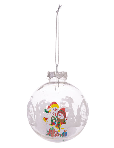 Boule de noël personnages pour sapin transparente avec bonshommes de neige