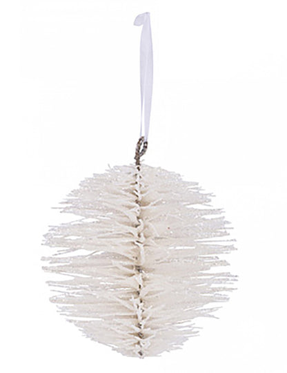 Boule de Noël effet branchages blanche pailletée