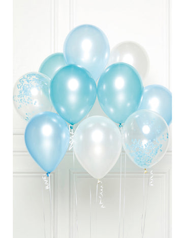 Buket od 10 plavih lateks balona 27 cm s konfetima