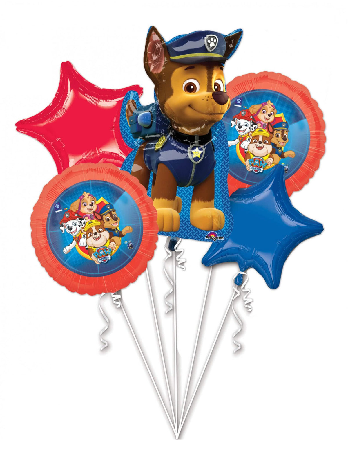 Bouquet 5 balona aluminium Paw Patrol za dijete plava i crvena s Chaseom