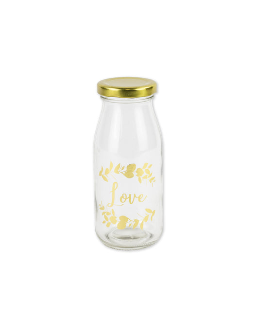 Bouteille en verre candy bar love motifs fougères pour décoration avec bouchon or