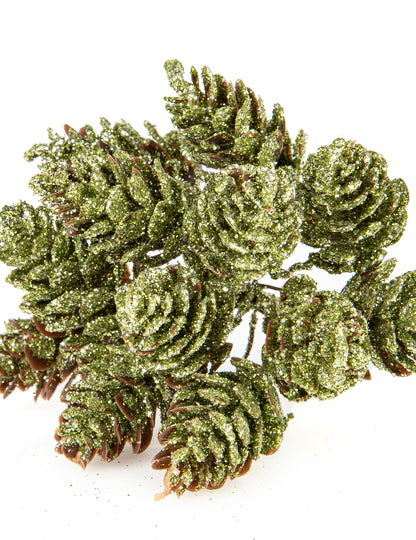 Grana s 12 matiranih zelenih češera, 12,5 cm, božićni ukras