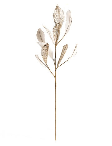 Bijela i šampanjska baršunasta grana, 75 cm, sa šljokicama