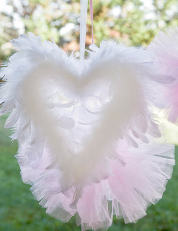 Bijelo srce od perja za vješanje 20 cm za vjenčanje 