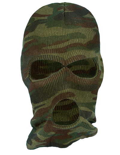 Cagoule camouflage pour adulte vert et marron avec trois ouvertures