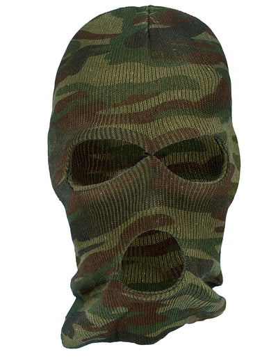 Cagoule camouflage pour adulte vert et marron avec trois ouvertures