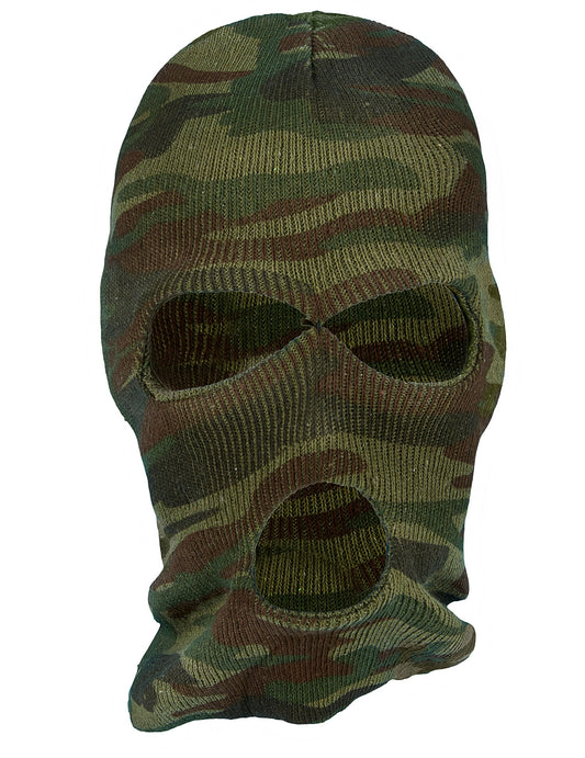 Cagoule camouflage pour adulte vert et marron avec trois ouvertures