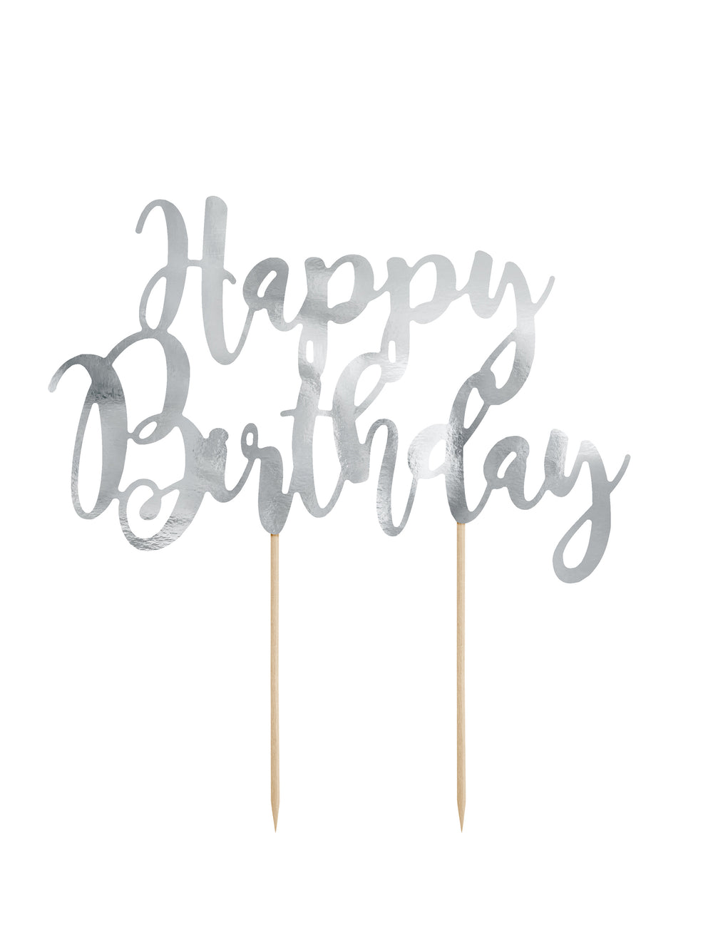 Cake topper happy birthday pour gâteau argenté métallisé
