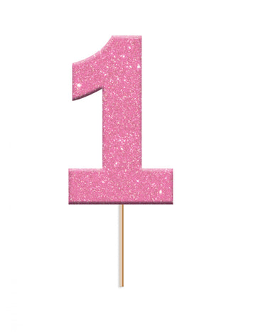 12 plastičnih ukrasa za torte, broj 1, ružičasti šljokice, s ukrasima za torte