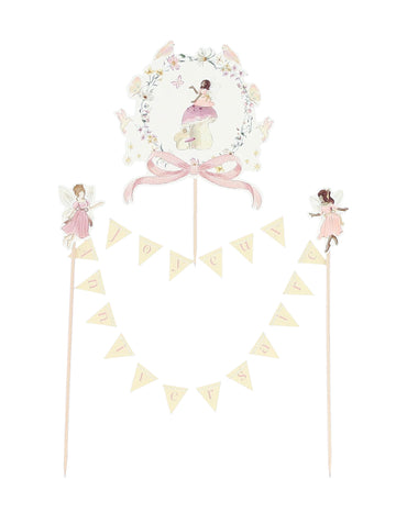 Ukrašavanje torte s medaljonom "Sretan rođendan" - vilinska girlanda, 12 komada cm pastel i cvijeće