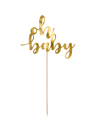Ukras za tortu Zlatni Oh Baby 25 cm s drvenim stalkom