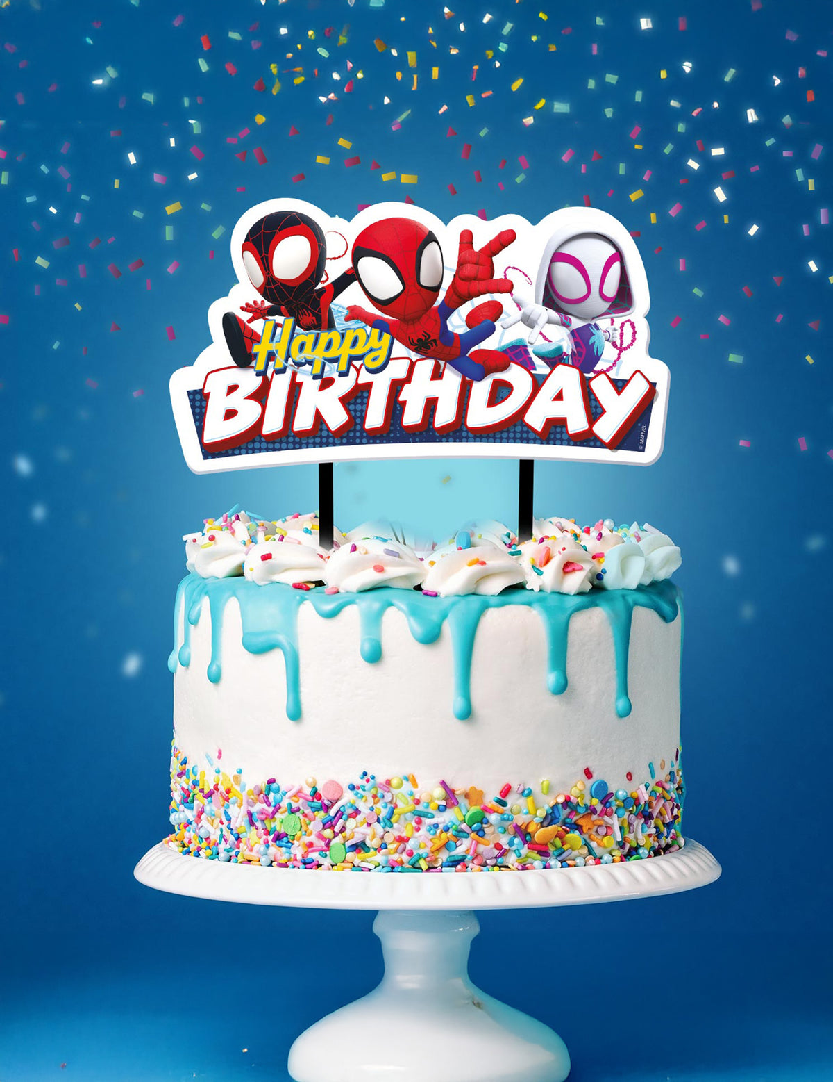 Mise en situation sur un gâteau du cake topper Spidey et ses amis