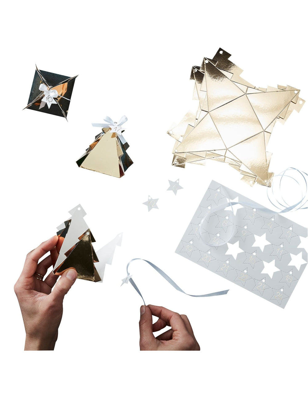 Kit calendrier de l'avent boîtes sapin à personnaliser doré avec étiquettes