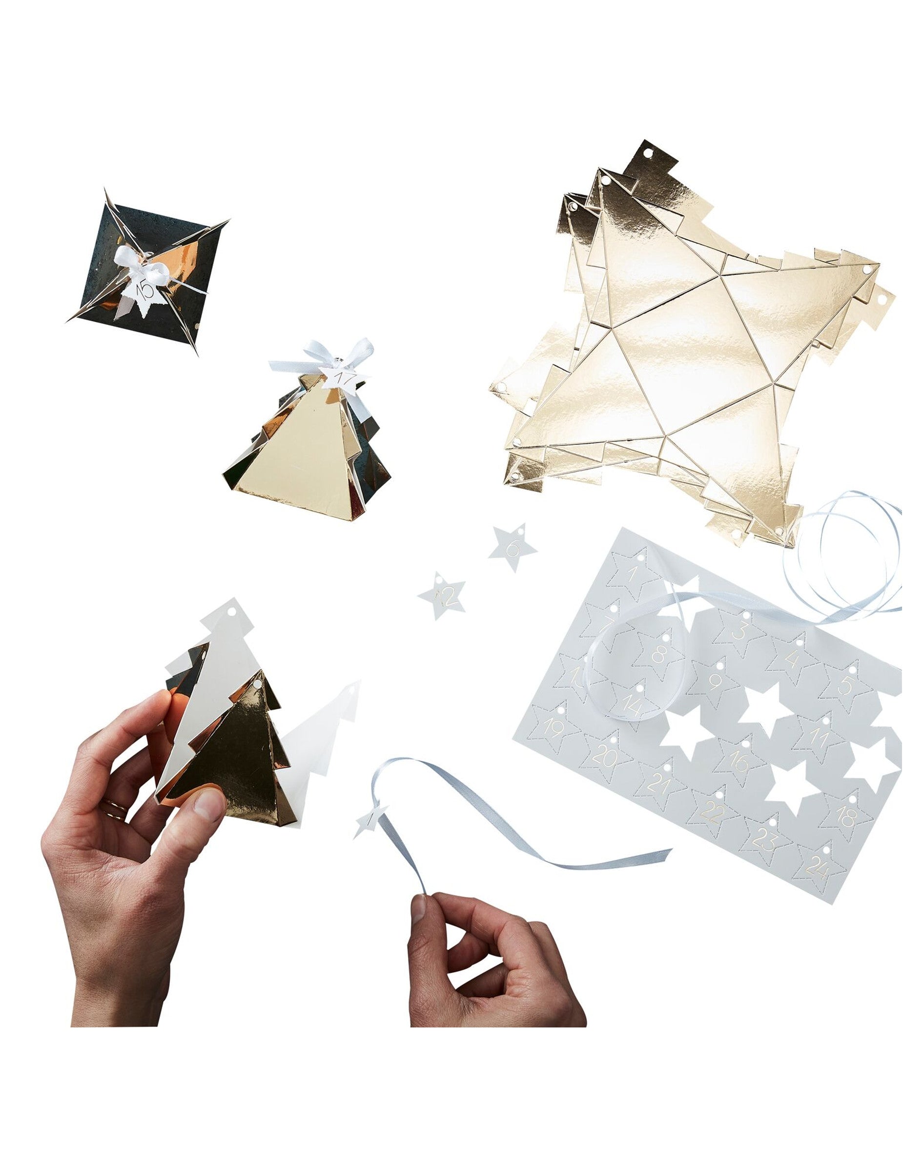 Kit calendrier de l'avent boîtes sapin à personnaliser doré avec étiquettes