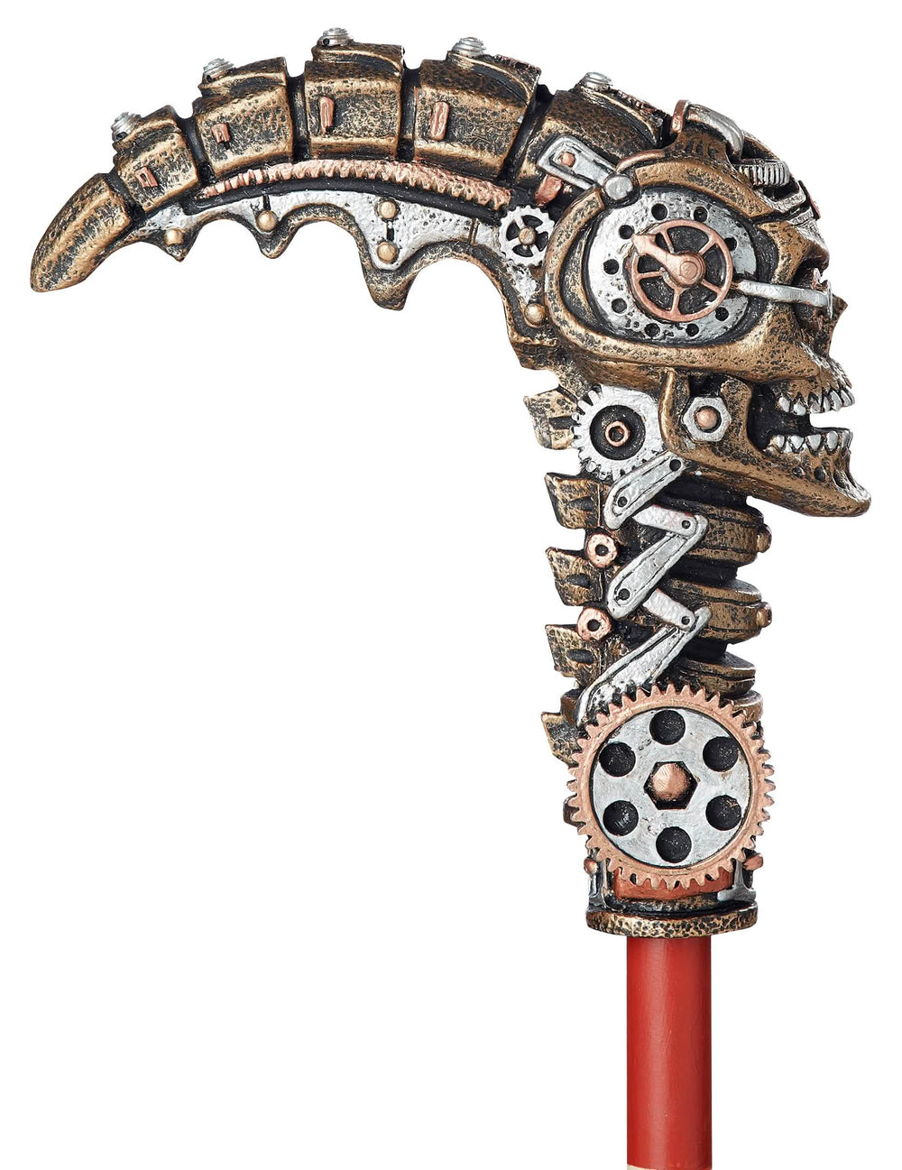 Detalj mehaničke ručke s lubanjom na štapu steampunk
