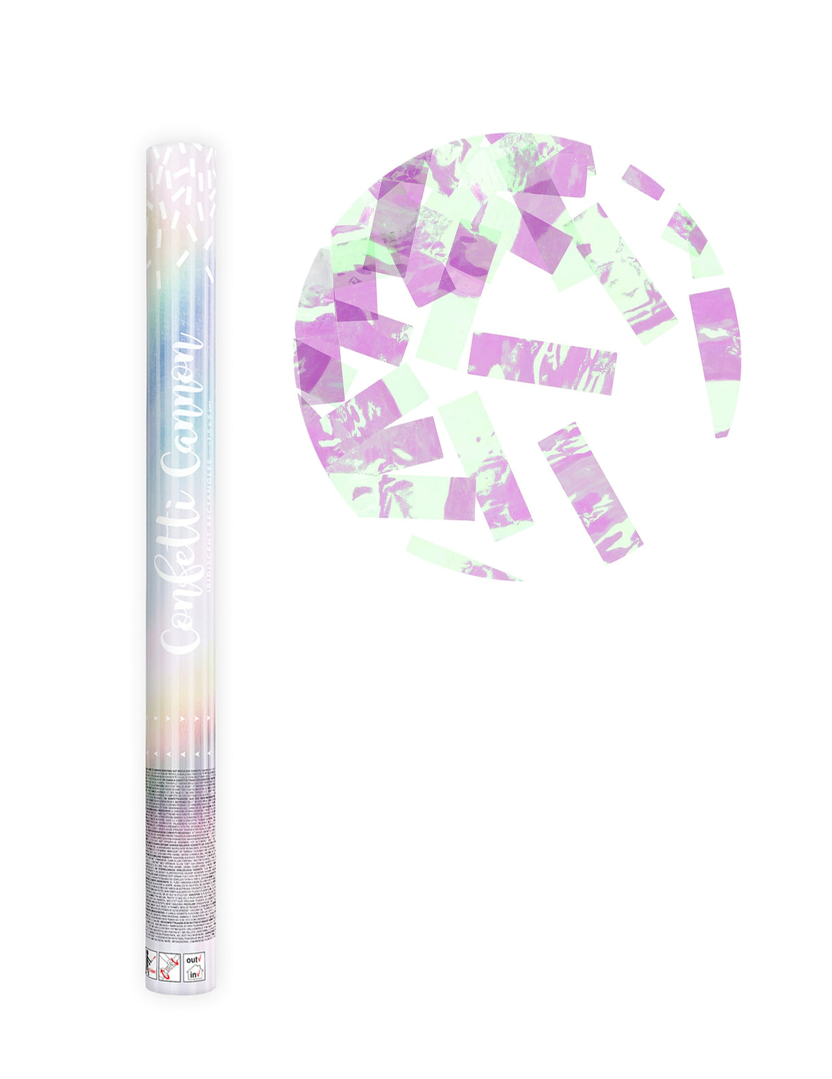 Canon à confettis bandes iridescentes pour fête aux reflets pastel