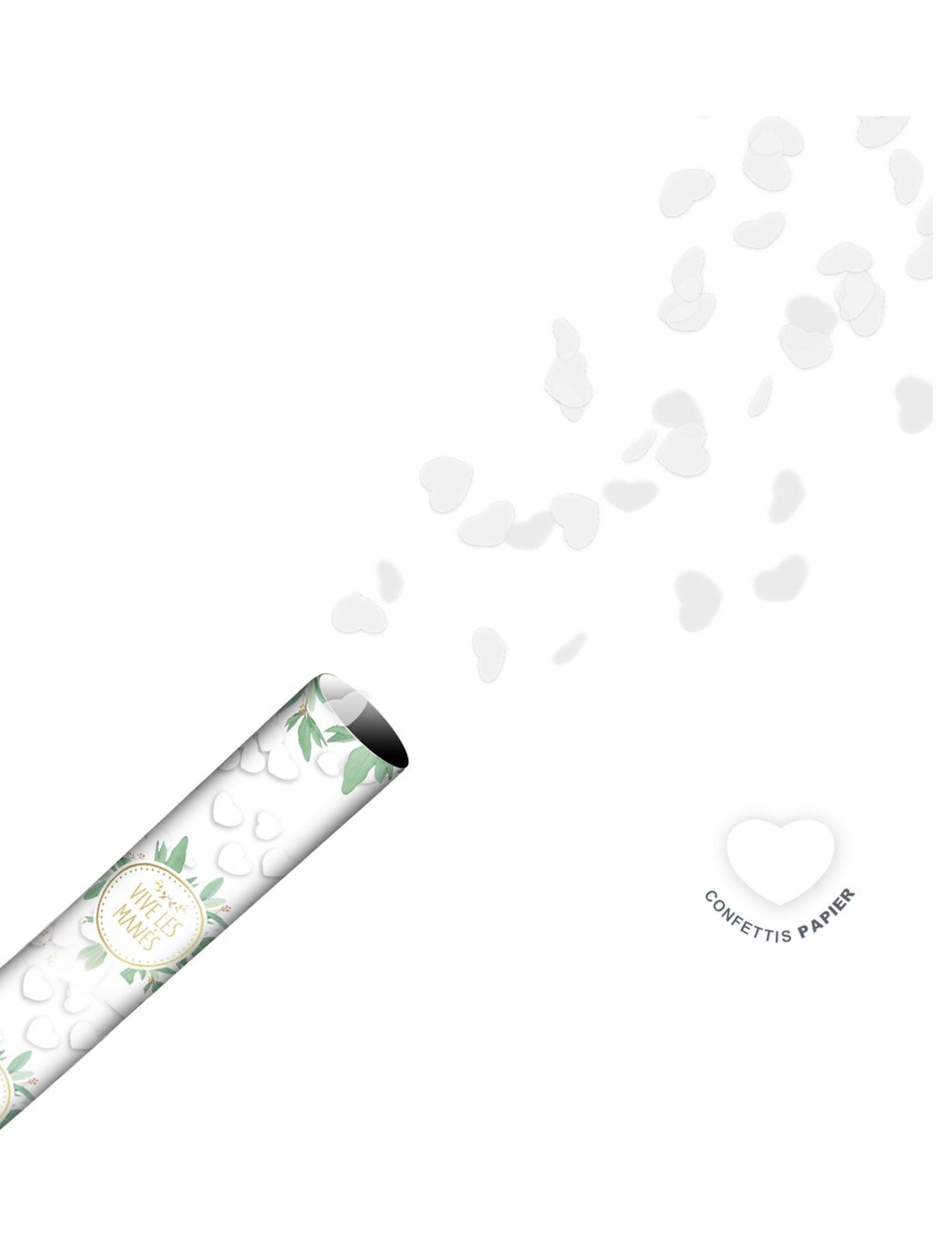 Bijeli papirnati top s konfetima u obliku srca 40 cm Živjeli mladenci!