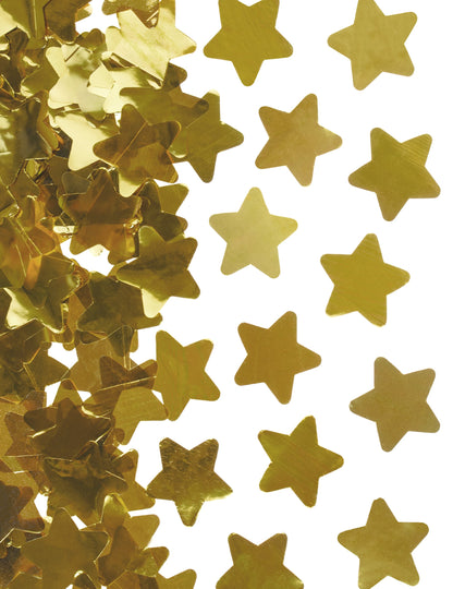 Gros plan sur les confettis étoiles dorées du canon à confettis étoiles métallisées