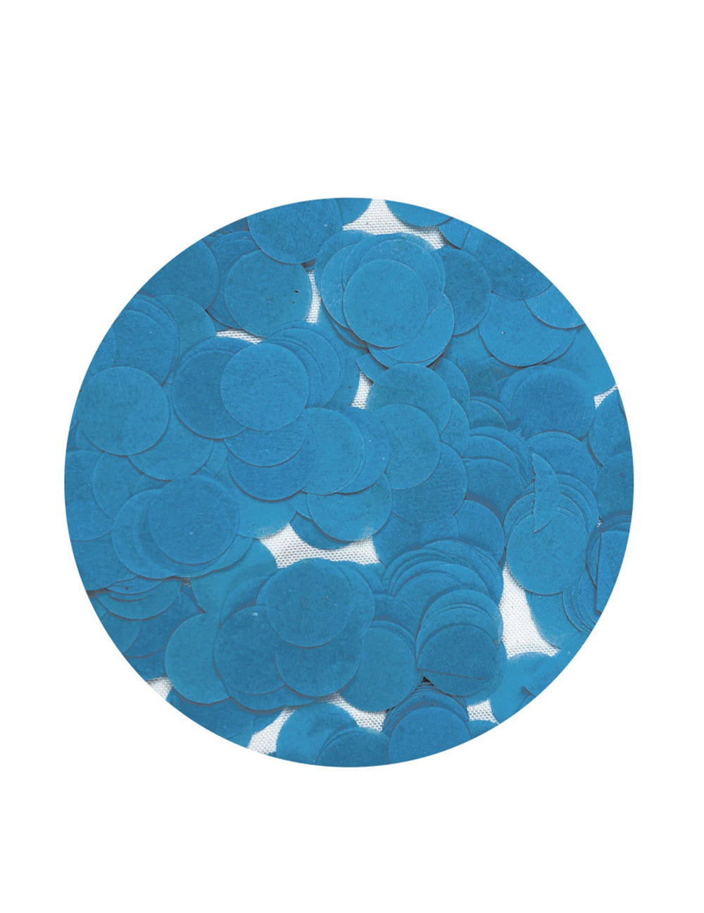 Gros plan sur les confettis ronds en papier du canon à confettis Gender Reveal bleu