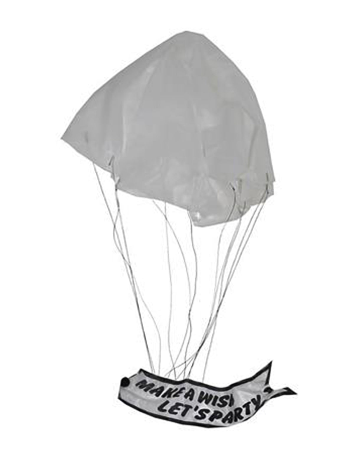 Détail du parachute déployé avec sa bannière du canon à confettis avec parachute pour la fête