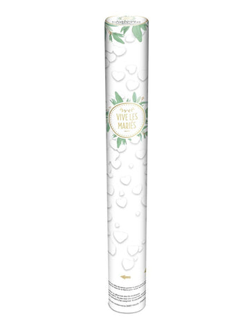 Bijeli papirnati top s konfetima u obliku srca 40 cm Živjeli mladenci!