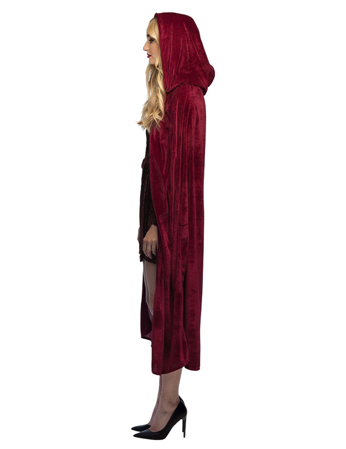 Vue de profil de la cape à capuche pour homme rouge bordeaux