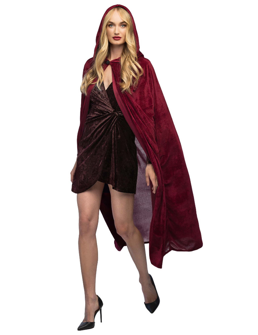 Vue de face de la cape à capuche pour homme rouge bordeaux