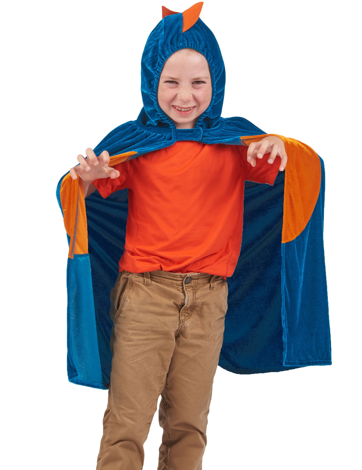 Détail de la capuche à pointes de la cape dinosaure pour enfant